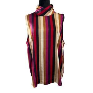 Vince Camuto Mock Neck Striped Tank Top Women’s XL Red Black Sleeveless